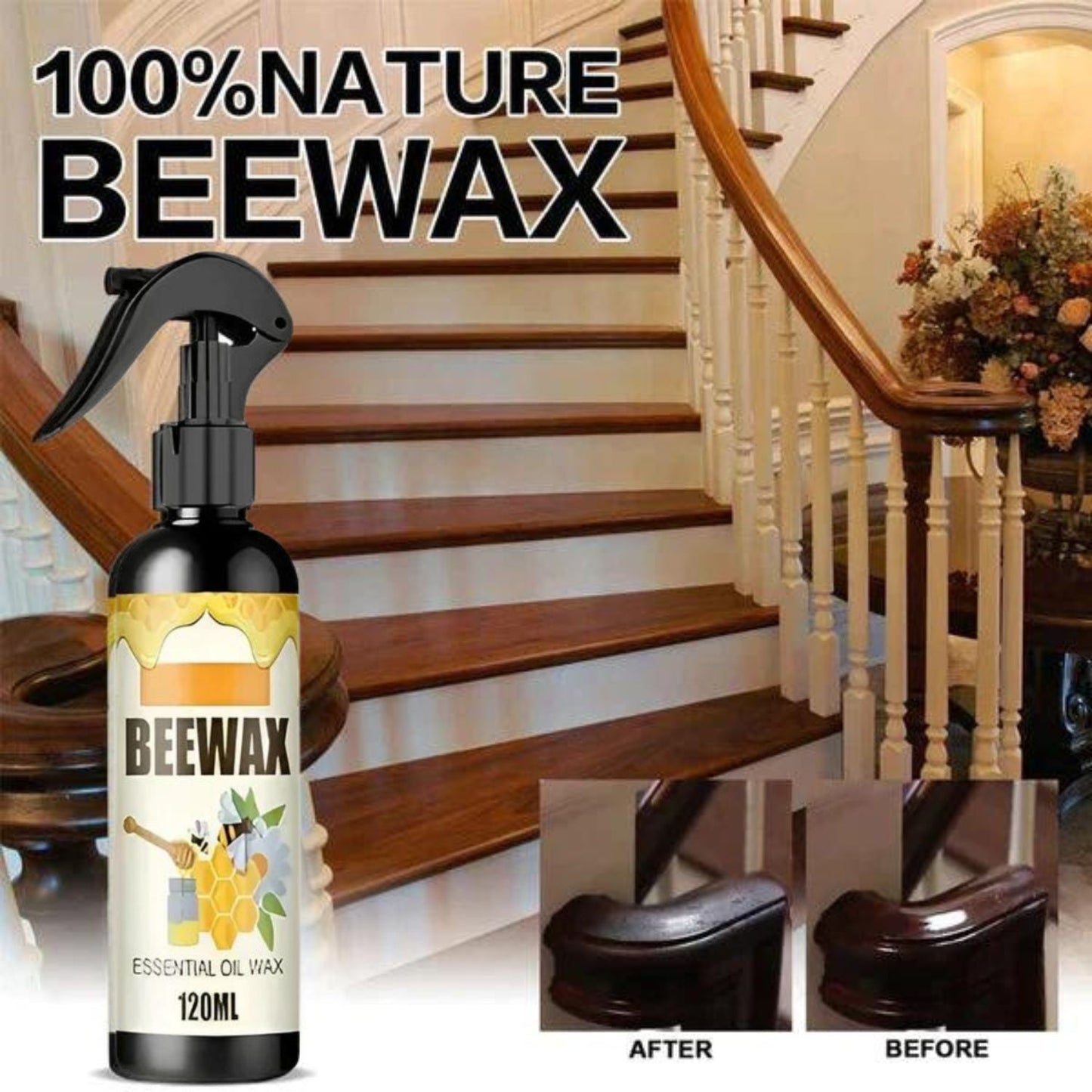 Natural Micro-Molecularized Beeswax Spray, Furniture Polish and Cleaner for Wood (Pack of 2)